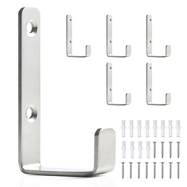 IBERDE Heavy Duty Hooks Stainless Steel Hooks for Hanging Wall Mount Hook Coat Hook Wall Hooks Towel Hook Garage Holder Screw Hanger Utility Hooks 6 Pack Silver