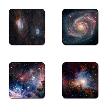 Starry deep Outer Space Nebula and Galaxy Pattern Square Coaster Set Made of Recycled Rubber Set of 4