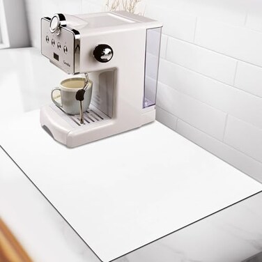 Matace Coffee Mat for Countertop Absorbent Dish Drying Mat for Kitchen Quick Dry Rubber Backed Espresso Mat Under Coffee Maker 12 x 19 Solid White