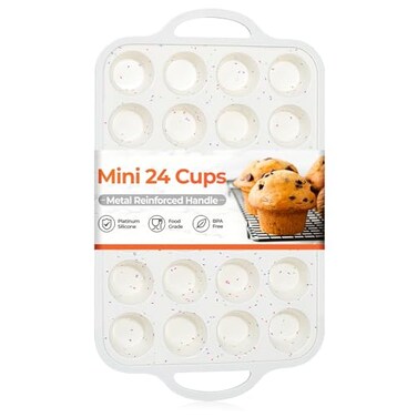 CAKETIME Mini Cupcake Pans Metal Reinforced Frame Silicone Mini Muffin Pan Nonstick 24 Cups Easy to Handle for Baking Muffins Cupcakes Egg Bites 1 Pack