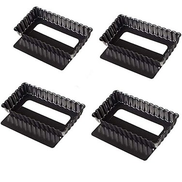 Webake 4 Pack Mini Tart Pans with Removable Bottom Rectangular Baking Pan NonStick Cake Tin for Oven and Insta Pot Baking