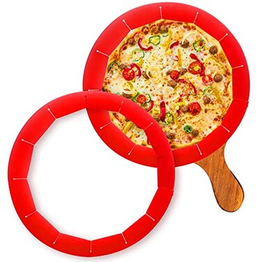 QUWOLACE 2 Pack Adjustable Silicone Crust Shield BPAfree Pie Crust Protector Cover Kitchen Tool for Baking Pizza Fit 8107 Inch Pies Dishwasher Safe Red