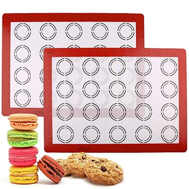 LotFancy Silicone Baking Mat 2 Pack Non Stick Macaron Baking Liner for Cookies Rolling Dough Bread and Pastry Reusable Baking Sheet165x115