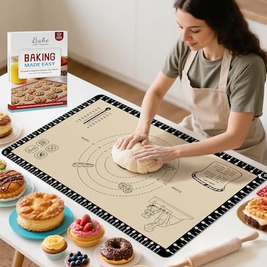Silicone Baking Mat with 10 Recipes Extra Thick Silicone Mats for Baking Non Stick Pastry MatReusable kneading Dough Rolling Mat for Cookie Macaron Bread Pizza