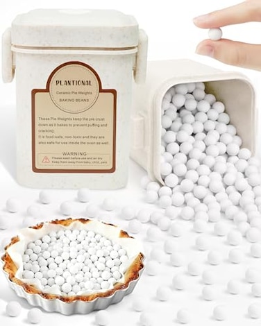 PLANTIONAL Ceramic Pie Weights 15 Lb Reusable 10mm Baking Beads with Wheat Straw Container Natural Ceramic Stoneware Baking Beans for Pie Crust Pastry Beige