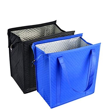 BAGHOME 2PCS Refrigerator Grocery BagCooler BagZipperBlackBlue