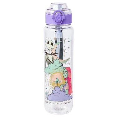 Silver Buffalo Disney Tim Burtons Nightmare Before Christmas Mystic Opulence Hydration Tracker Schedule Plastic Water Bottle With Locking Lid Strap and Straw 33 Ounces