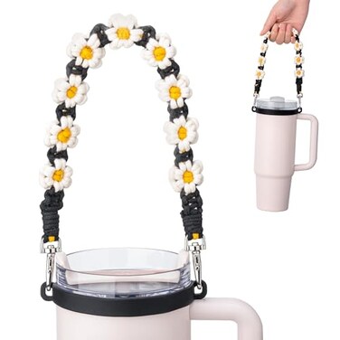 Bluwing Water Bottle Handle Strap Compatible with Stanley Cup Owala Handle Strap for Hydro Flask and Most 1240oz Water BottlesDaisy Black 5