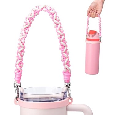 Bluwing Water Bottle Handle Strap Compatible with Owala Handle Strap for Stanley Cup Hydro Flask and Most 1240oz Water BottlesPink