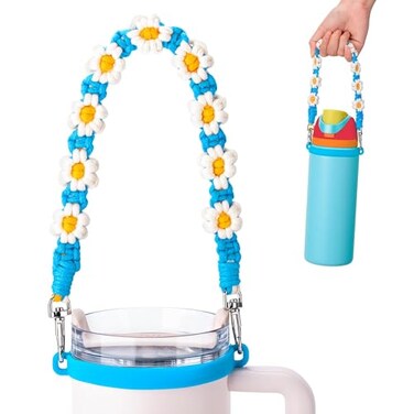 Bluwing Water Bottle Handle Strap Compatible with Owala Stanley Cup Handle Strap for Hydro Flask and Most 1240oz Water BottlesDaisy Blue 2