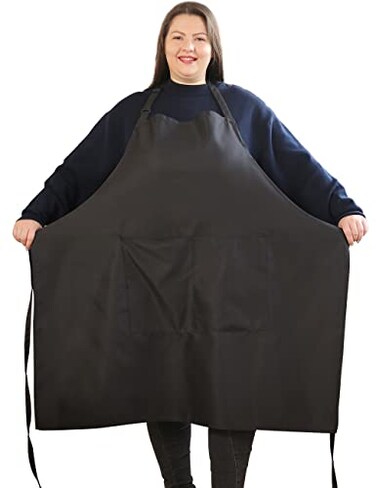 Plus Size Aprons for Women with Pockets Durable Long Adjustable Bib Kitchen Cooking Black