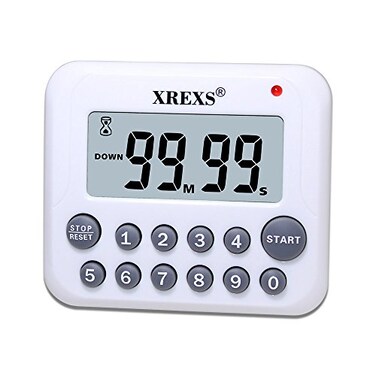 XREXS Digital Kitchen Timer Magnetic Countdown Up Cooking Timer Clock with Magnet Back and Clip Loud Alarm Large Display Minutes and Seconds Directly InputWhite 2 Battery Included DC12