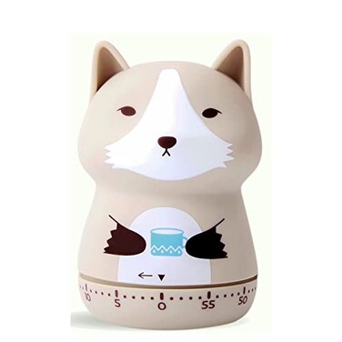 NUOSWEK Mechanical Kitchen Timer Cute Animal Timer for Kids Wind Up 60 Minutes Manual Countdown Timer for Classroom Home Study and Cooking Beige Wolf