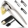 Zulay Kitchen Premium Garlic Press Set Rust Proof Dishwasher Safe Garlic Mincer Tool with Silicone Garlic Peeler Brush Easy Squeeze Clean Ergonomic Soft Grip Handle Medium Silver