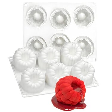 6Cavity Raspberry Silicone Molds for Mousse Cake Large Fluted Design White