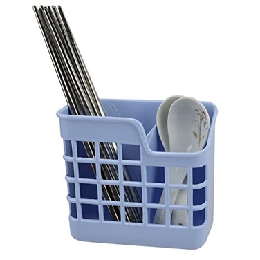 EIKS Plastic Utensil Holder Silverware Organizer Cutlery Drying Rack with Wall Mount Self Adhesive Having 2 Divided Compartments Total 2 Pack