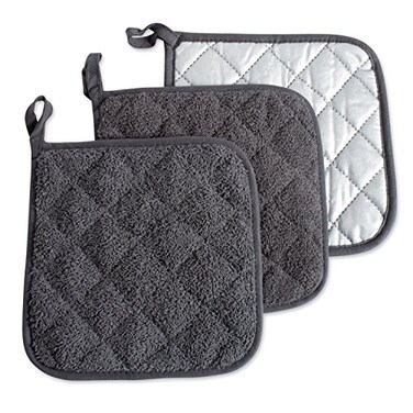 DII Basic Terry Collection Quilted 100 Cotton Potholder Mineral Gray 3 Piece