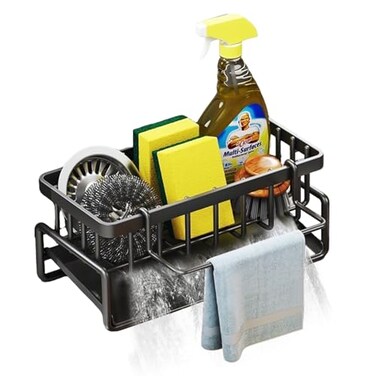 LERAO Sponge Holder for Kitchen SinkKitchen Sink Organizer caddy with Auto Drain TrayPlastic