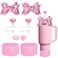 Set for Stanley Cup Accessories Including 2 Straw Bow 2Pcs Diamond Straw Topper 2 Pcs Silicone Spill Proof Stopper 2Pcs Protective Glitter Silicone Boot Pink Set for Stanley Cup 4030 OZ