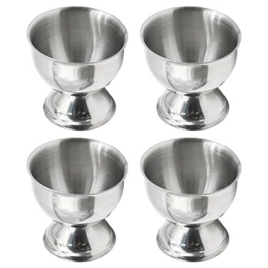 Saihisday Stainless Steel Egg Cups Egg Holders Egg Cracker Topper Set Soft Boiled Hard Boiled Egg Tray Metal Single Egg Holder Kitchen Gadgets Tools 4 silver