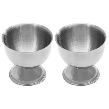 Bonsicoky 2 Pcs Silver Egg Cups Stainless Steel Egg Holder Egg Tray Kitchen Tool for Soft Hard Boiled Eggs