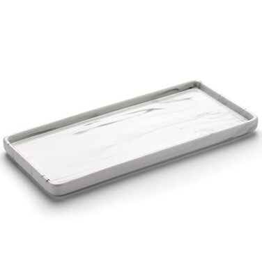 Gurygo 10 Bathroom Tray for Counter Ceramic Vanity Trays for Bathroom Small Rectangle Ceramic Trays Kitchen Soap Ceramic Tray for Kitchen Counter Marble White Set1