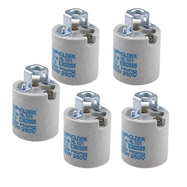 Rextin 5pcs Ceramic Standard Medimun Screw Base Socket E26 E27 Bulb Holders Without Wire for Hot Halogen Bulb E26 C NO Wires 5pcs