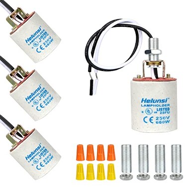 E26 E27 Ceramic Light Socket Helunsi Medium Base Porcelain Lamp Holder Ceramic Light Bulb Socket with 12 Wire Lead Medium Base Lampholder for Incandescent Led Light Bulbs Replacement Pack of 4