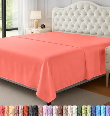 Utopia Bedding Flat Sheet 1 Pack Queen Coral Soft Brushed Microfiber Fabric Shrinkage Fade Resistant Top Sheet Easy Care Bed Sheet