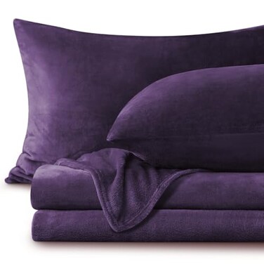 BEDELITE Flannel Sheets Queen Size Purple Super Soft Fleece Sheets Set Fluffy Extra Plush 4 PieceInclude Fitted Sheet Flat Sheet 2 Pillowcases