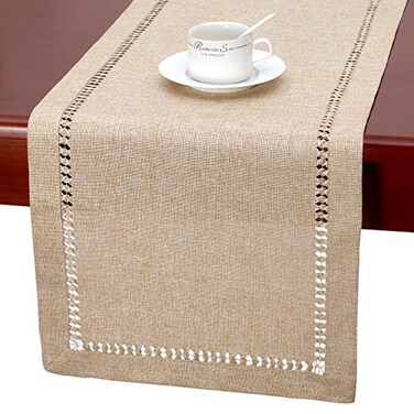 Grelucgo Handmade Hemstitch Beige Table Runner Or Dresser Scarf Rectangular 14 by 60 Inch