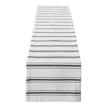 DII Zig Dobby Tabletop Collection White Cotton Background with Embellished Stripe Table Runner 14x72 Black