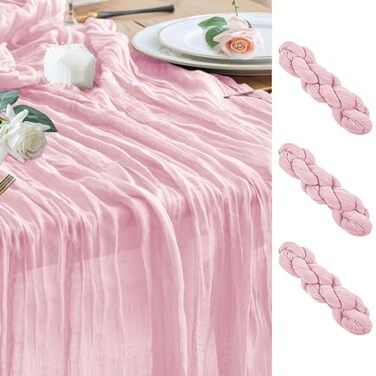 Wokceer Pink Cheesecloth Table Runner Spring 3Pack 10FT Blushing Pink Boho Gauze Easter Table Runner for Party Rustic Sheer Runners for Baby Bridal Shower Wedding