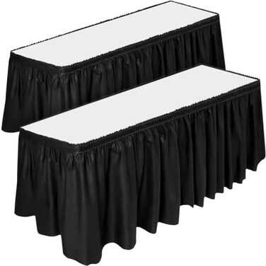 DecorRack 2 Pack Table Skirts 29 in x 14 ft Each Multi Pack BPA Free Plastic Tableskirt Disposable Reusable Rectangular Tablecloth Skirt Black 2 Pack