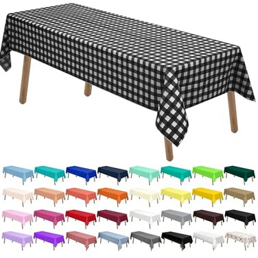 Black White Gingham Checkered Plastic Tablecloths 2 Pack Disposable Table Covers 54 x 108 Inch Party Tablecovers Buffalo Plaid Table Cloth for BBQ Picnic Birthday