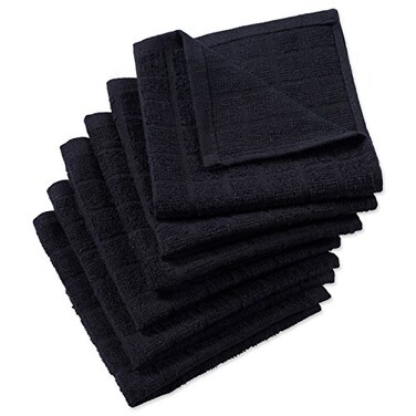 DII Basic Terry Collection Solid Windowpane Dishcloth Set 12x12 Black 6 Piece