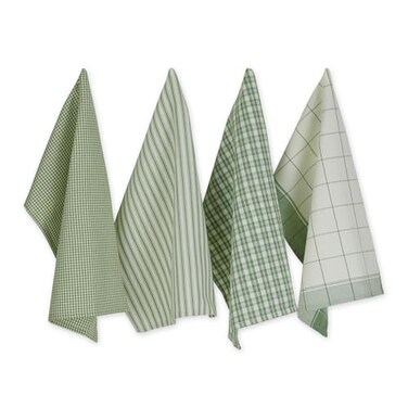 DII Everyday Kitchen Urban Stripe Basic Dishtowels 18x28 Sage 4 Piece