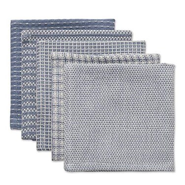 DII Everyday Kitchen Collection Assorted Dishcloth Set 12x12 Stonewash Blue 5 Count