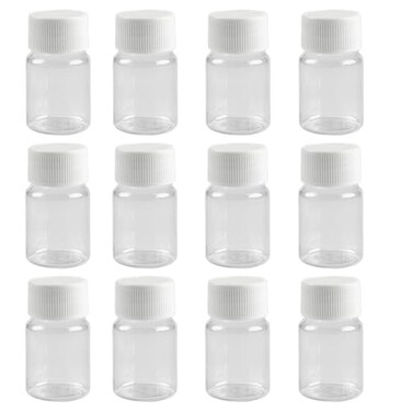 12 PCS 15 ML 05 OZ Plastic Clear Bottles Empty Container with White Screw Cap Solid Powder Case Refillable Storage Holder Sample Jar for Dispense Different Items