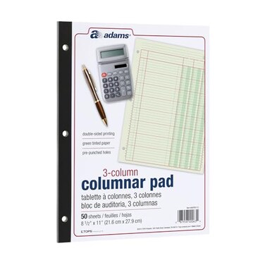 Adams Columnar Analysis Pad 3 Column 8 12 X 11 Single Page Format 50 Sheetspad Acp85113