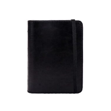 Axewoodz Pu Leather A8 5 Ring Binder With 80 Sheets Grid Filler Papers Black Refillable Notebook With Bandage Planner Binder Notebook Loose Leaf 417X512