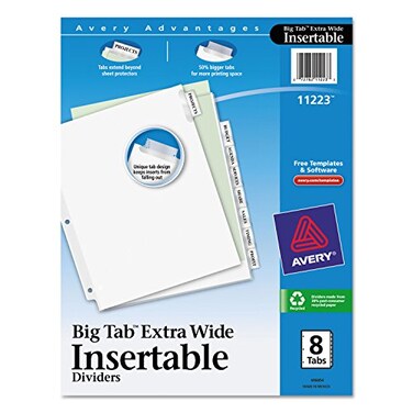 Insertable Big Tab Dividers 8Tab 1113 X 925 White Clear Tabs 1 Set