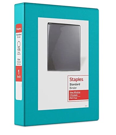 Staples Mini View Binder 1Inch 3Ring Compact Size Holds Up To 175 Sheets Teal For Notes School Projects