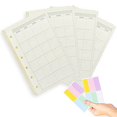 A7 Planner Refill4 Packs Per Set Monthly Plan Paper A7 Pocket Binder Refills Inserts 6 Ring With Label Stickers Giftmini Binder Refills6 Hole100Gsm Thick Paper484 X 323 Harphia