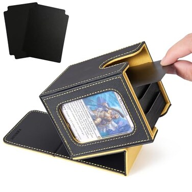 Venssu Mtg Deck Box For Commander Display Fits 100 Double Sleeved Cards Tcg Card Storage Box Black And Yellow 1 Window