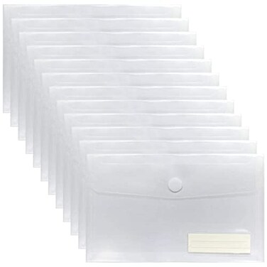 A5 Plastic Clear Envelopes Folder With Hook Loop Closure 6X10 Invoice Receipt Cash Organization With Label Pocket 12Pcs