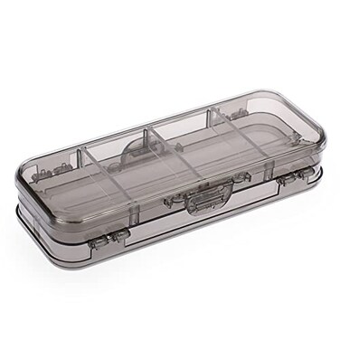 Btsky Double Deck Pencils Box Clear Plastic Stationery Box With 4 Removable Ruler Dividing Spacers Multigrid Home Utility Boxes With 6 Compartments For Pencils Erasers Clips Clear Black