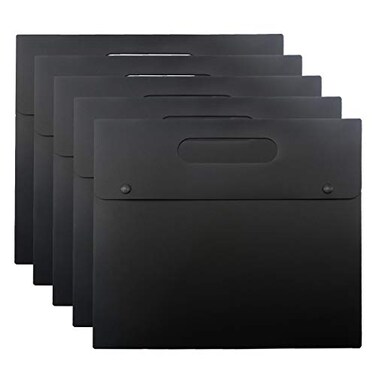 Enyuwlcm A4 Plastic Envelopes Document Holder With Handle Poly Envelope Portfolio Folder Jacket With Snap Closure Pack Of 5 Black