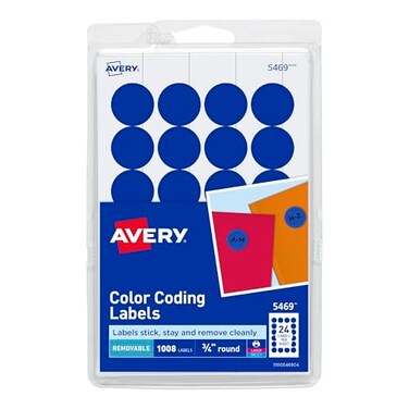 Avery Printwrite Selfadhesive Removable Labels 075 Inch Diameter Dark Blue 1008 Per Pack 5469