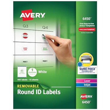 Avery Multiuse Removable 1 Round Labels With Sure Feed 945 Small White Labels For Organization And Storage 6450